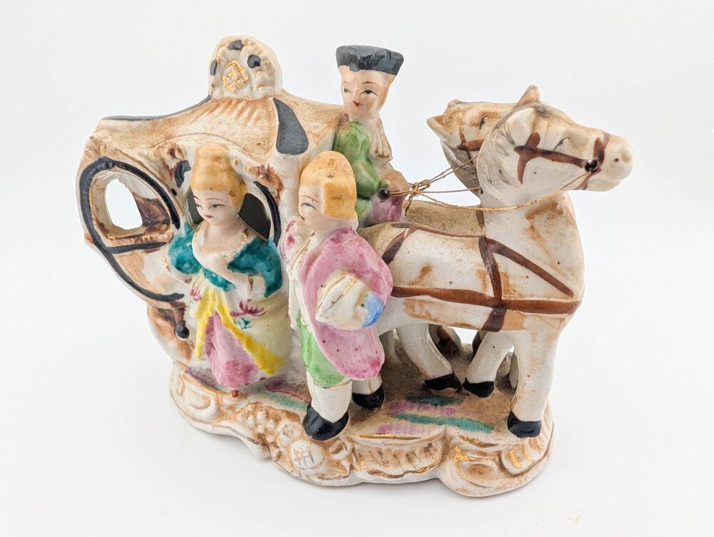 Vintage Porcelain Victorian Carriage Scene Figurine Made in Japan